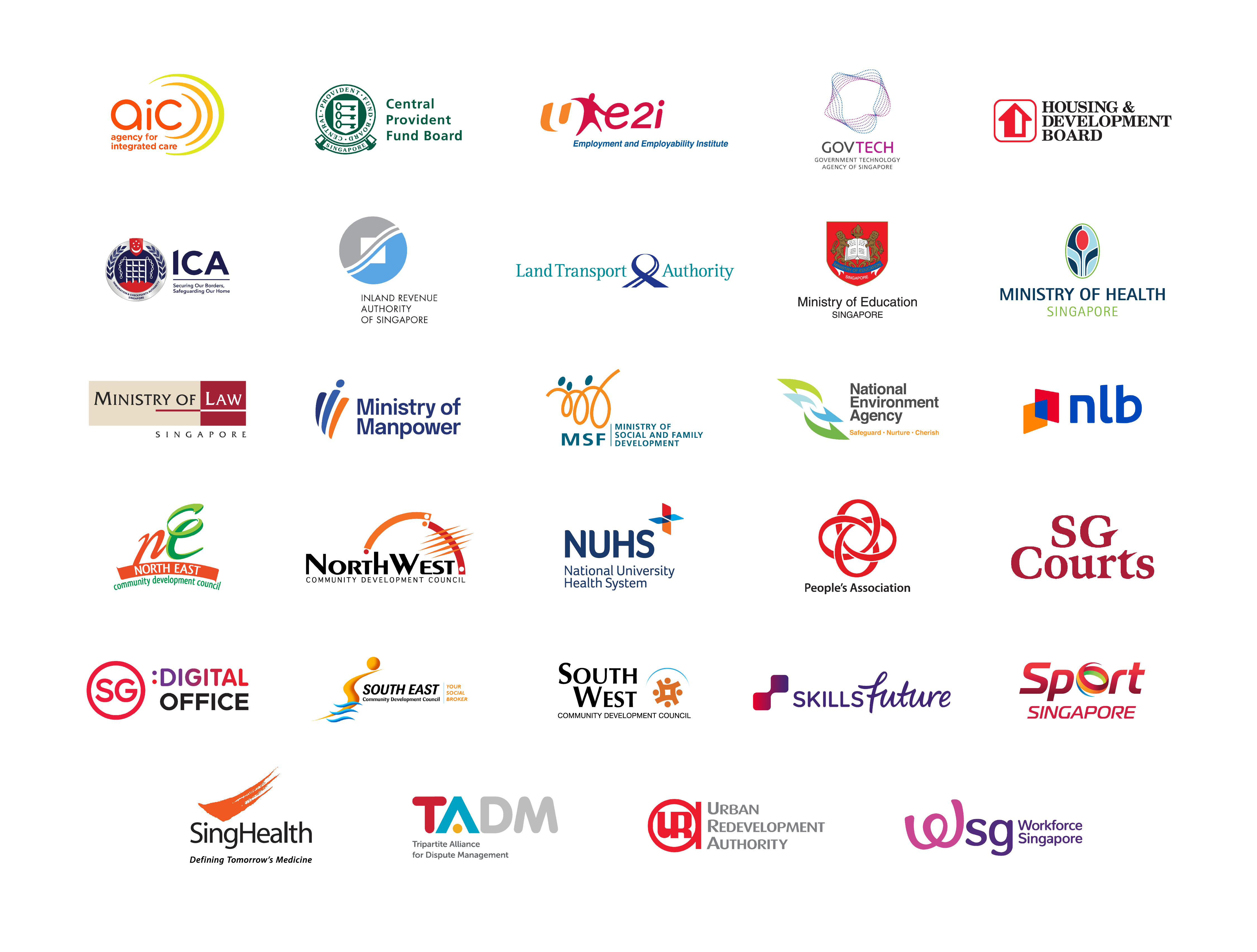 Logos of public sector agencies collaborating with ServiceSG
